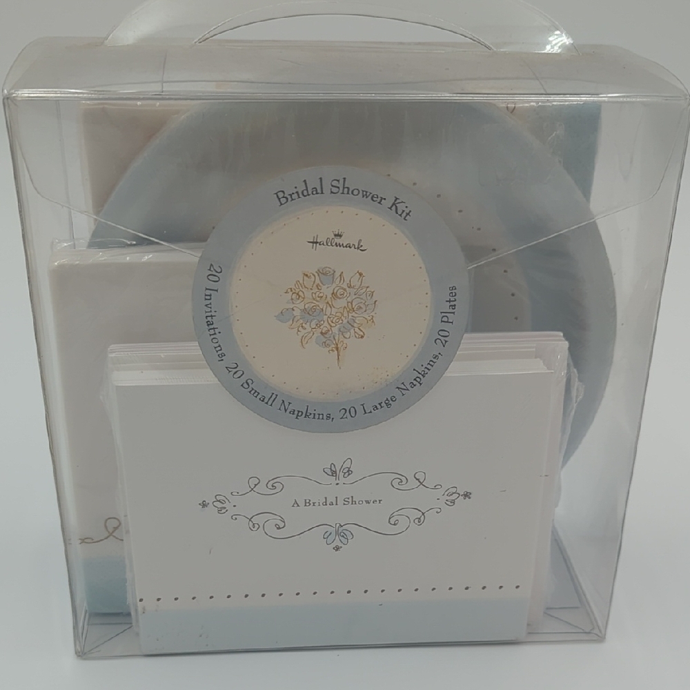 Hallmark Bridal Shower Set Of 80 Blue & White Accents Invitations Napkins Plates